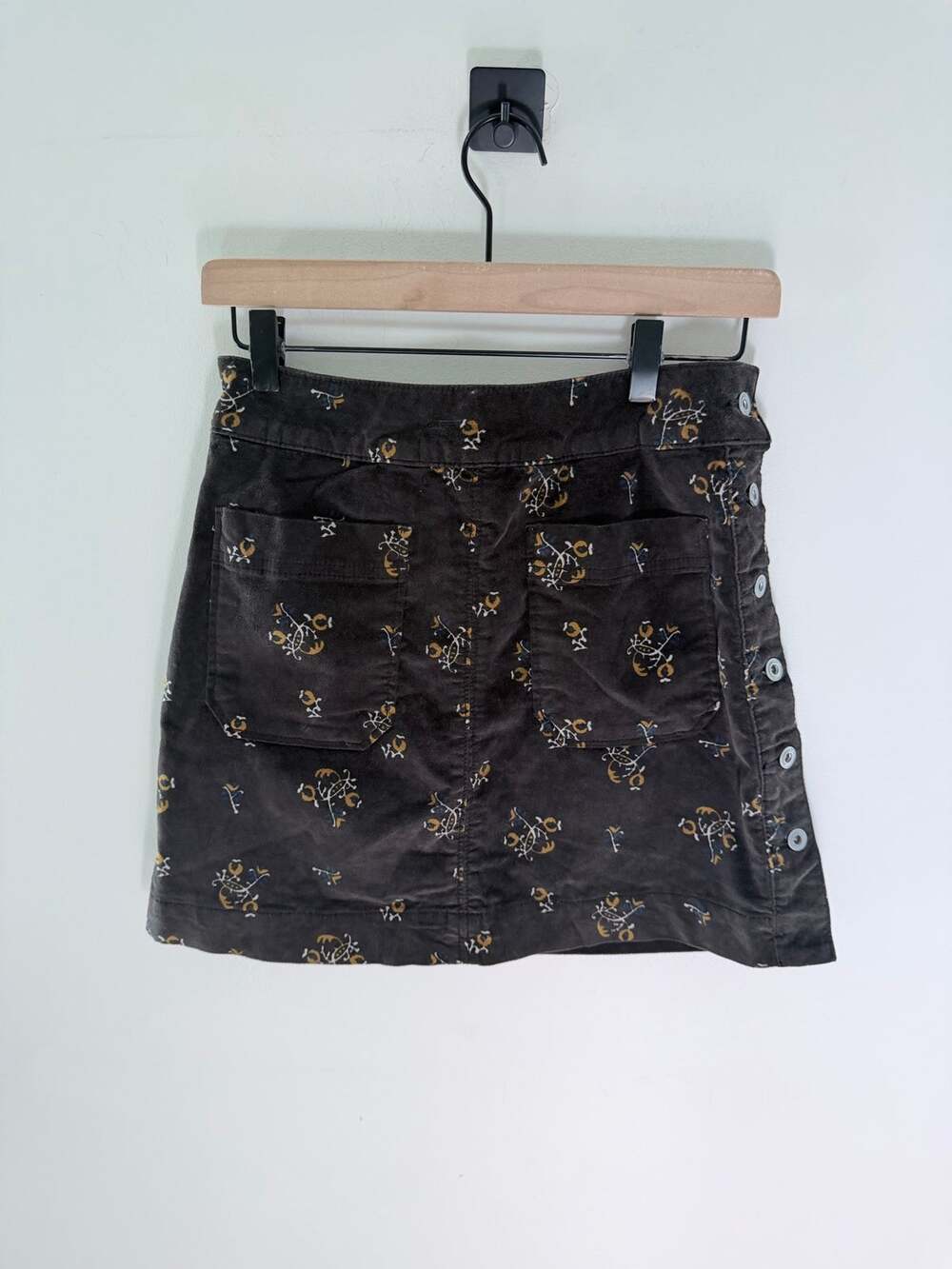 Free People Brown Floral Corduroy Velvet Pocket Mini Skirt-Size 0